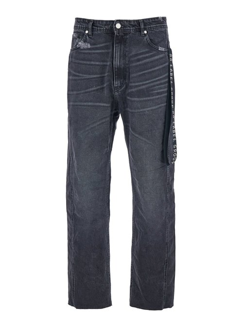 44 Label Group Black Jeans With Logo Patch On The Rear And Side Strap With Logo In Denim Man - B0030621FA577P710