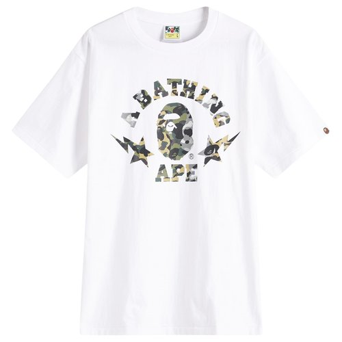 A Bathing Ape 1St Camo Crazy Sta College Tee - White - 001TEL301016M-WHT