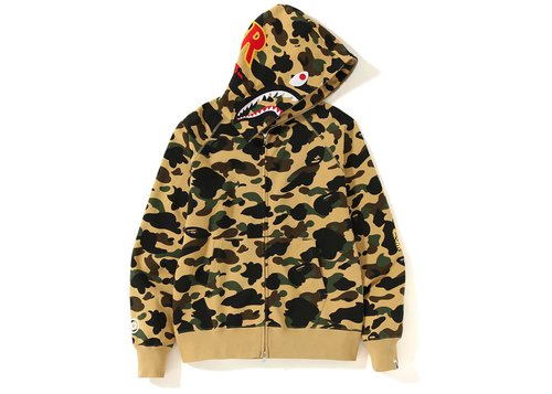 A Bathing Ape 1st Camo PONR Shark Full Zip Hoodie - Yellow