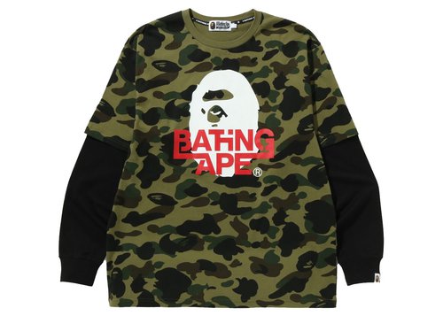 A Bathing Ape 1st Camo Relaxed Fit Layered Long Sleeve Tee Shirt - Green