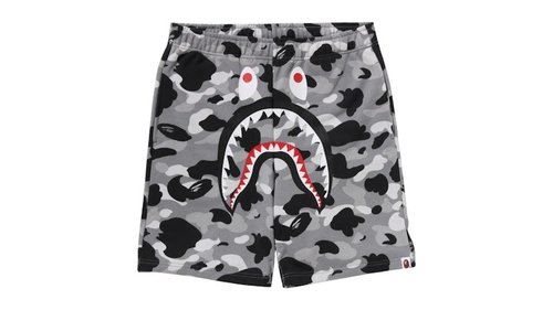 A Bathing Ape 1st Camo Shark Regular Fit Sweat Shorts | Size L - Grey - 1L30-153-009