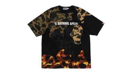 A Bathing Ape 1st Camo Upcycled Logo Relaxed Fit Tee - Black - 1L80-109-302