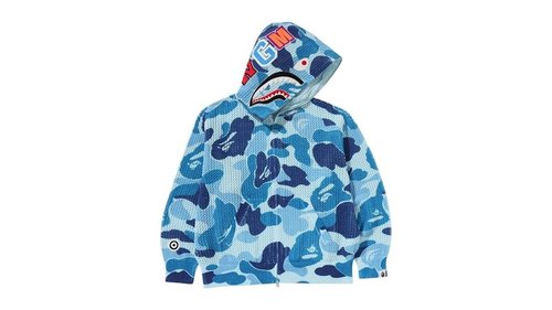 A Bathing Ape ABC Camo Crochet Relaxed Fit Shark Full Zip Hoodie - Blue - 1L30-115-306