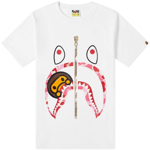 A Bathing Ape ABC Camo Milo Shark T-Shirt - White/Pink - 002TEI302001L-WHP