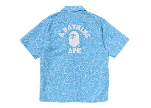 A Bathing Ape ABC Sea Surface Camo Open Collar Short Sleeve Shirt - Blue