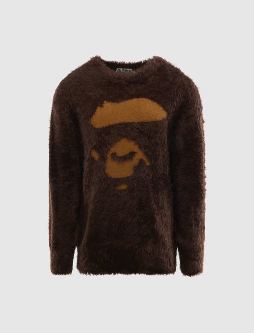 A Bathing Ape Ape Face Shaggy Sweater - 001KNL801002M-BRN