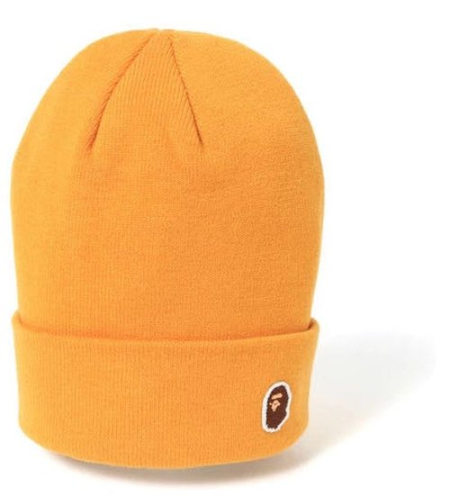 A Bathing Ape Ape Head One Point Knit Hat - Orange