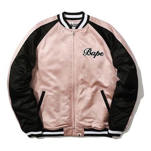 A Bathing Ape BAPE Alphabet Colorblock Minimalistic Baseball Jacket - Pink - 0ZXJKM40503XC
