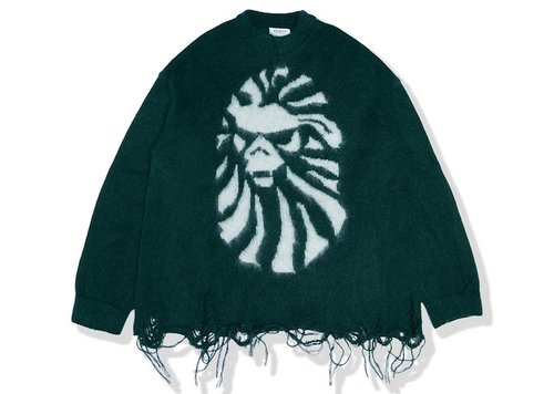 A Bathing Ape BLACK Logo Destressed Knit Sweater - Green