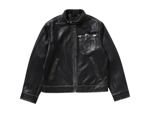 A Bathing Ape Black Washed Leather Harrington Jacket - Dark Brown - 1L30-140-315