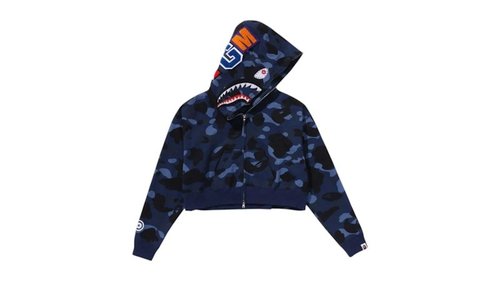 A Bathing Ape Color Camo Crystal Stone Shark Cropped Full Zip Hoodie - Blue - 1L80-215-010