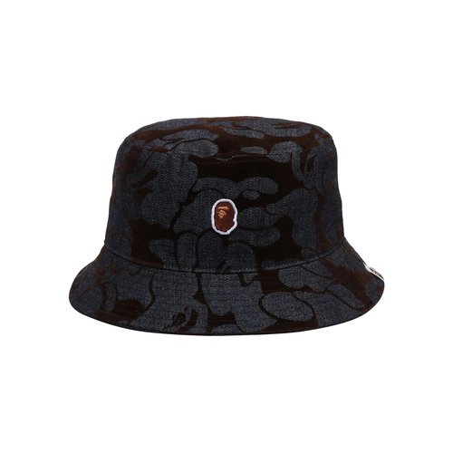 A Bathing Ape Camo Flocked Denim One Point Bucket Hat - 1L80-181-012