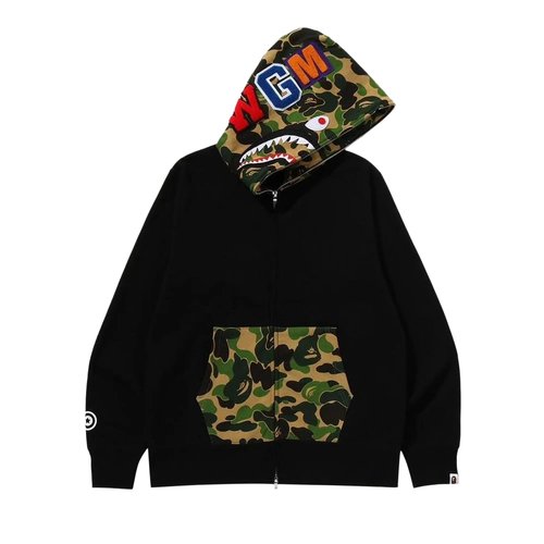 A Bathing Ape Grid Camo Shark Full Zip Hoodie 'Black' - 1I80-215