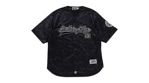 A Bathing Ape Camo Stripe Baseball Shirt | Size L - Gray - 1L30-132-003