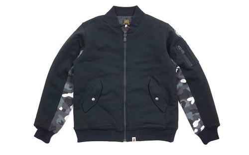 A Bathing Ape City Camo Accent Cotton Sweat MA1 Bomber Jacket - Black/Glow