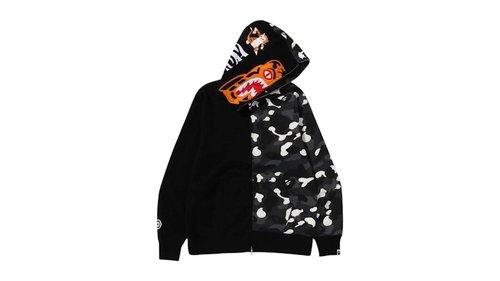 A Bathing Ape City Camo Tiger Shark Full Zip Hoodie - Black - 1L80-115-009