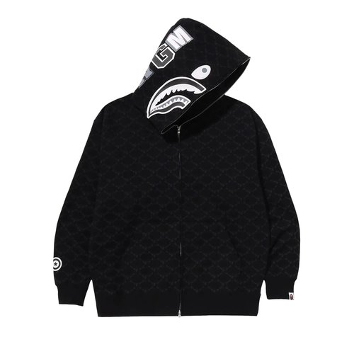 A Bathing Ape College Monogram Relaxed Fit Shark Full Zip Hoodie - Black - 1L30-115-314