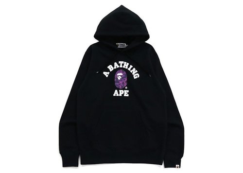 A Bathing Ape Camo College Pullover Hoodie FW21 - Black/Purple