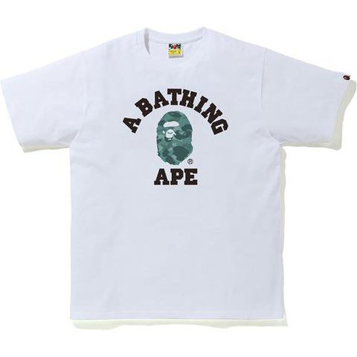 A Bathing Ape Camo College Tee Shirt - White/Green