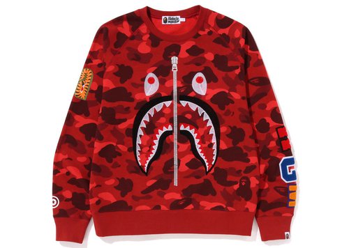 A Bathing Ape Color Camo Embroidery Shark Crewneck - Navy Blue - 1J20-113-003