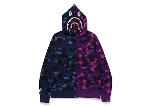 A Bathing Ape Camo Separate Shark FZ Hoodie - Navy Blue/Purple