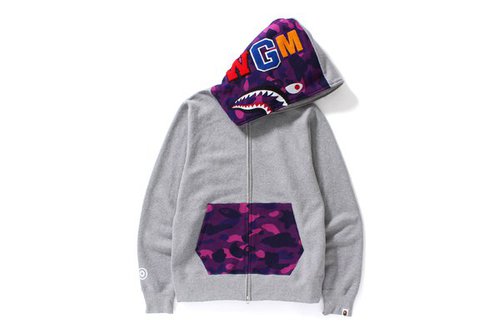 A Bathing Ape Grid Camo Shark Full Zip Hoodie 'Black' - 1I80-115