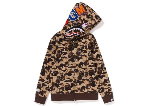 A Bathing Ape Cookie Camo 2 Shark Full Zip Hoodie - Beige - 1J30-215-004