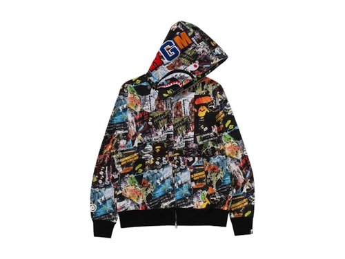 A Bathing Ape Flyer Pattern Shark Full Zip Hoodie - Multicolor - 1K70-115-004
