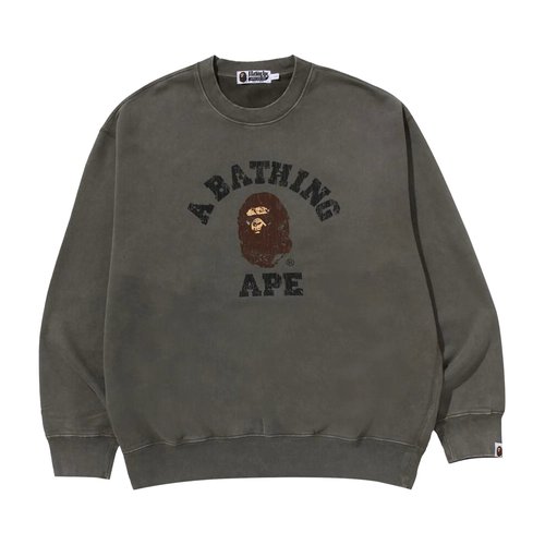 A Bathing Ape Garment Dye College Relaxed Fit Crewneck Sweatshirt - Charcoal - 1L80-113-308