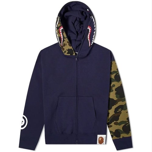 A Bathing Ape Giant Shark Full Zip Hoodie - Navy Blue - 001ZPG701018X-NVY