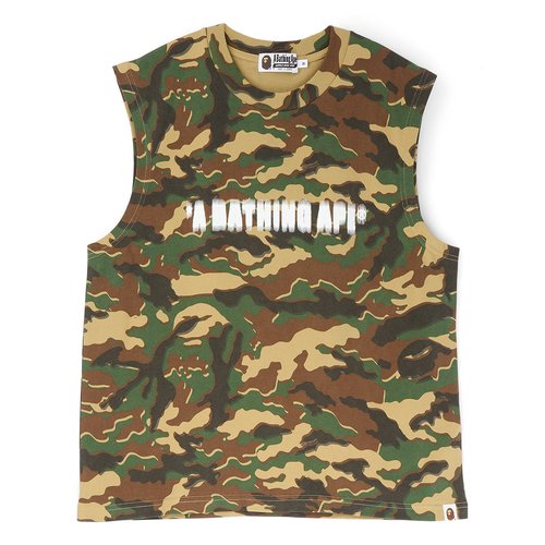 A Bathing Ape Glitch Woodland Camo Heavy Wash Bathing Ape Cropped Fit Tank M - 001VTM301301MGRN