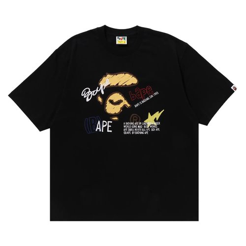 A Bathing Ape Hand Draw Graphic Relaxed Fit Tee - Black - 1K30-110-326