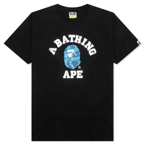 A Bathing Ape Honeycomb Camo College Tee - Black/Blue - 001TEJ301039M-BK9
