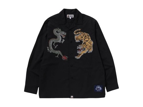 A Bathing Ape Japan Culture Tiger And Dragon Open Collar Shirt - Black - 1K22-131-001