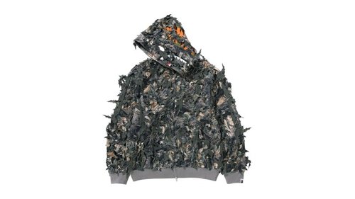 A Bathing Ape Laser Cut Shark Cropped Fit Full Zip Hoodie - Tree Edge Camo - 1L80-115-313