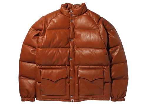A Bathing Ape Leather Classic Down Jacket Jacket - Brown