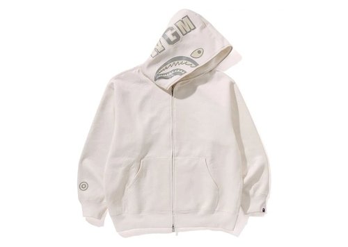 A Bathing Ape Line Camo Quilted Shark Relaxed Fit Full Zip Hoodie - Ivory - 1K80-115-306