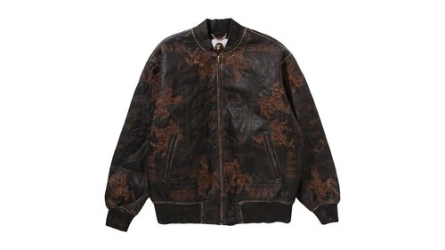 A Bathing Ape Logo Quilted Leather Bomber Jacket - Brown - 1L80-141-303