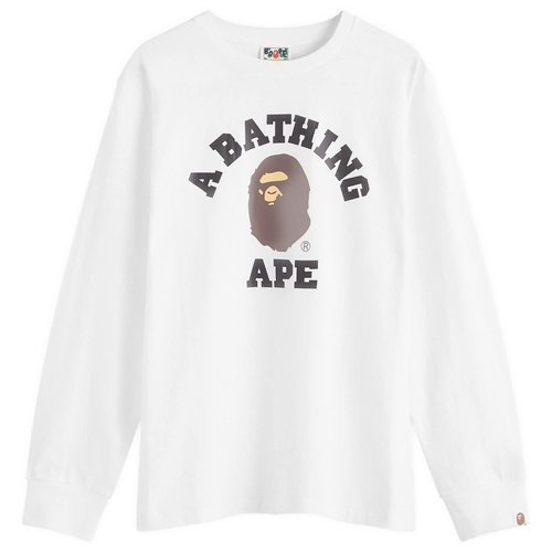 A Bathing Ape Long Sleeve College T-Shirt - White - 001LTK801014M-WHT