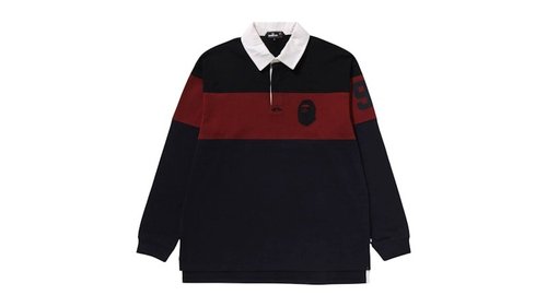 A Bathing Ape Longsleeve II Rugby Polo Shirt - Navy Blue - 7L70-112-303
