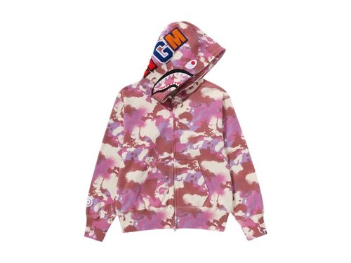 A Bathing Ape Map Camo Shark Full Zip Hoodie | Size M - Pink - 1L30-215-001