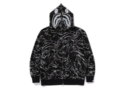 A Bathing Ape Marbling Camo Shark Relaxed Fit Full Zip Hoodie | Size S - Orange - 1K80-115-304