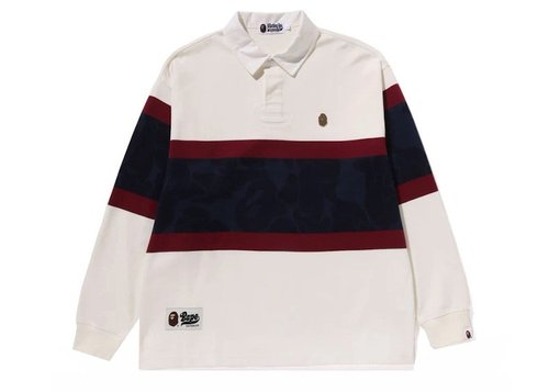 A Bathing Ape Metal One Point Long Sleeve Blocking Rugby Polo Shirt - Ivory
