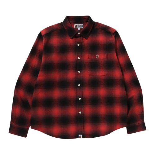 A Bathing Ape One Point Ombre Check Relaxed Fit Long-Sleeve Shirt - Red/Black - 1K70-131-002