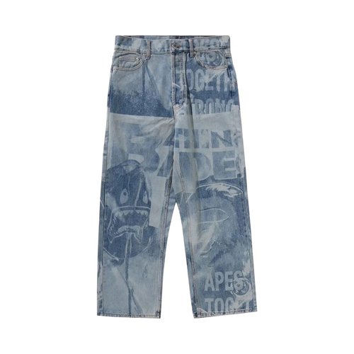 A Bathing Ape Overall Lasered Relaxed Fit 13oz Denim Pants - 1L80-150-303