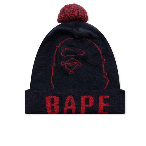 A Bathing Ape Prom-Pom Knit Beanie - Navy - 001CPB801020X-NVY