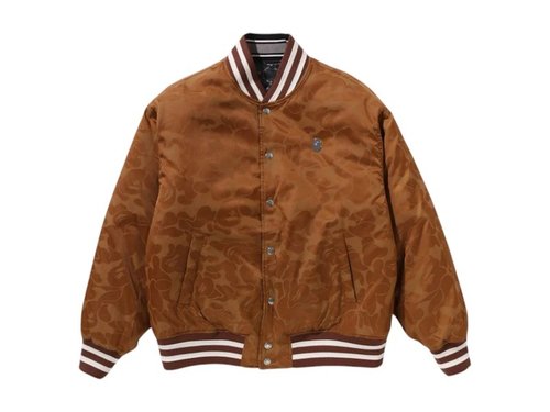 A Bathing Ape Solid Camo Jacquard Nylon Reversible Bomber Padded Jacket - Beige