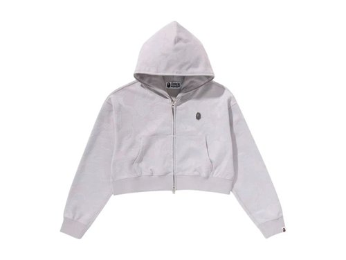 A Bathing Ape Solid Camo Jacquard One Point Cropped Zip Hoodie - Grey - 1L30-215-013