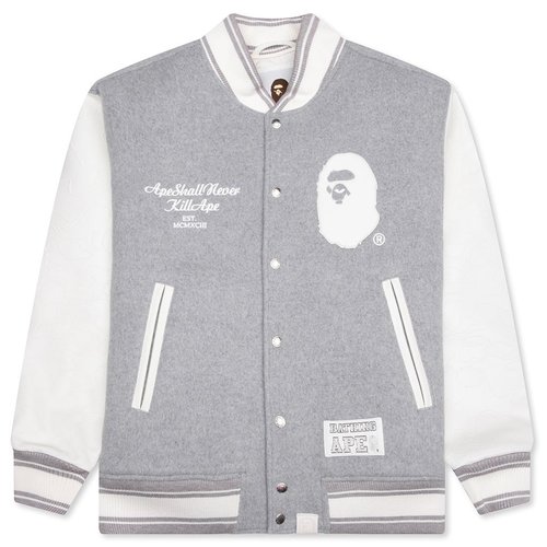 A Bathing Ape Varsity Jacket - Grey - 001HJK701305M-GRA