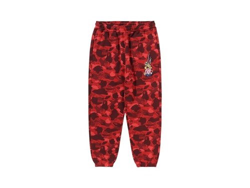 A Bathing Ape x CLOT Camo Logo Sweat Pants - Red